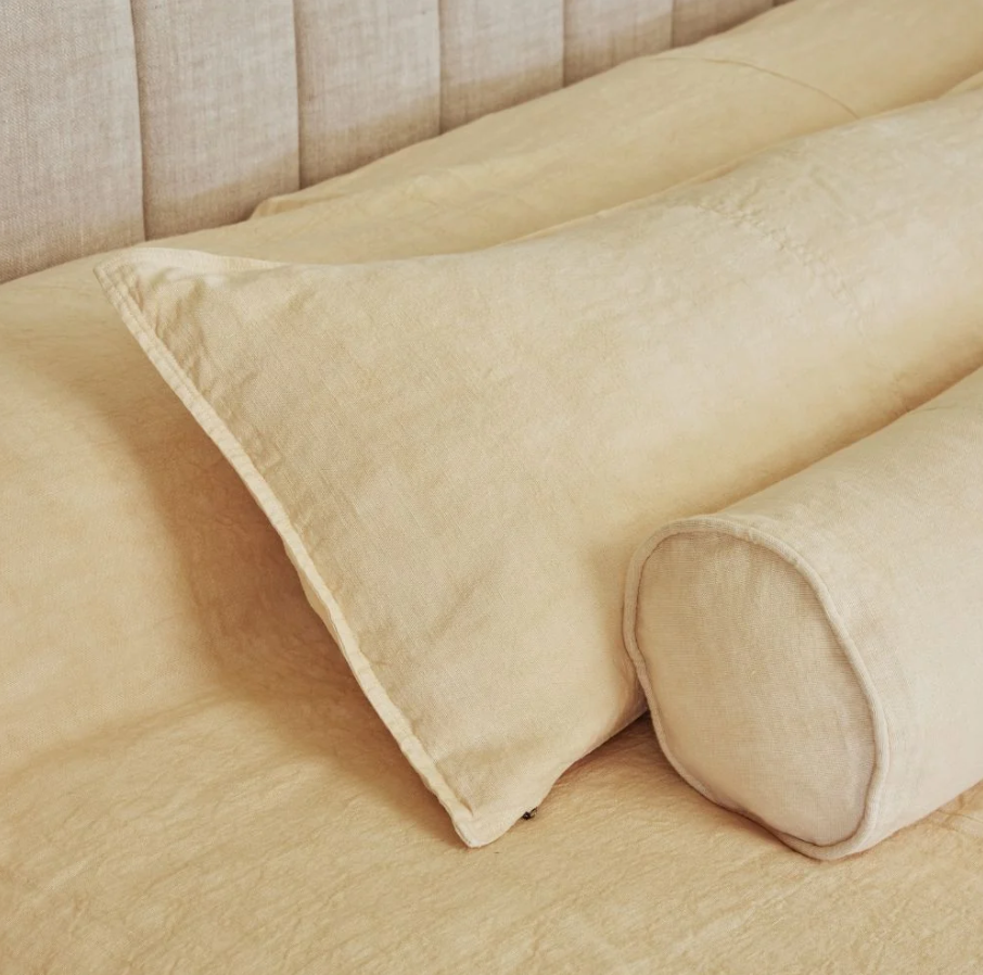 Luca Linen Long Lumbar Cushion - Soft Butter