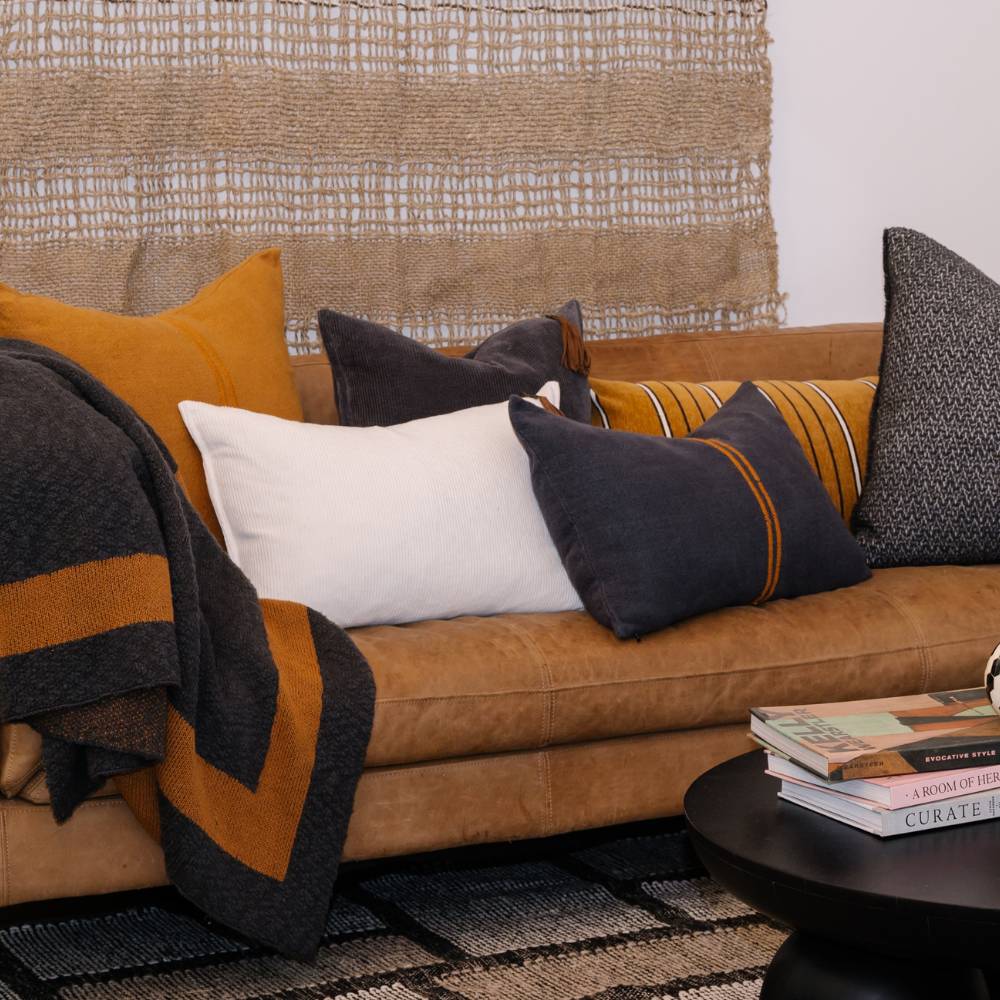 Orion Linen Cushion - Midnight / Mustard