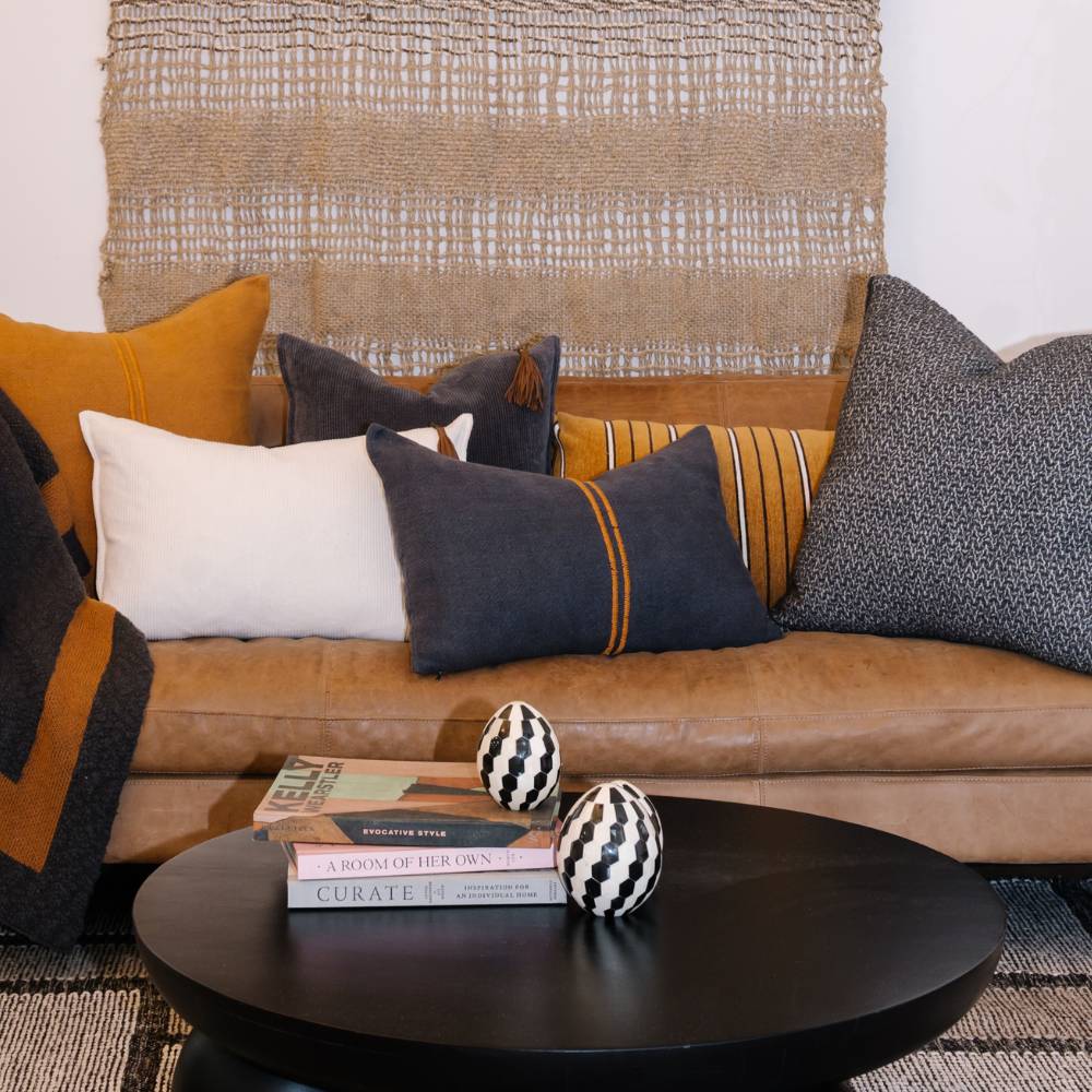 Orion Linen Cushion - Midnight / Mustard