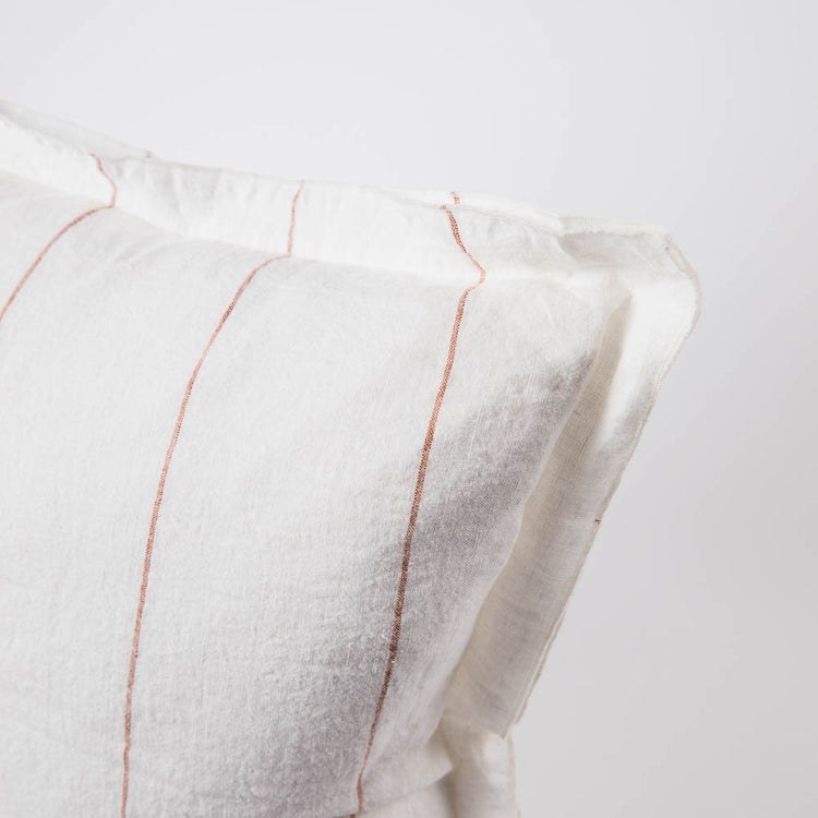 Carter Linen Cushion - Off White with Nutmeg Fine Stripe