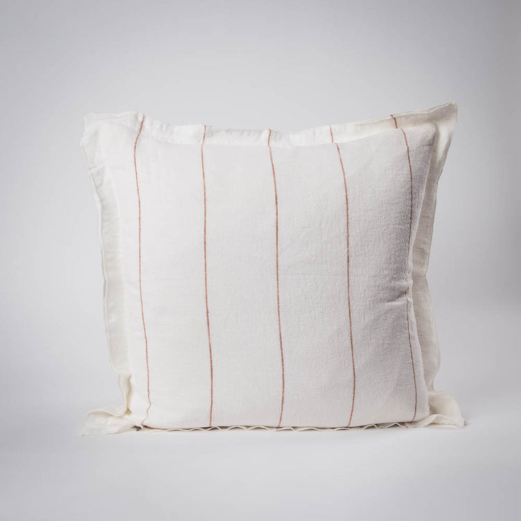 Carter Linen Cushion - Off White with Nutmeg Fine Stripe