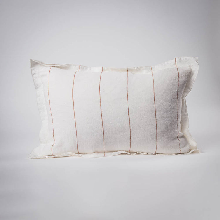 Carter Linen Cushion - Off White with Nutmeg Fine Stripe