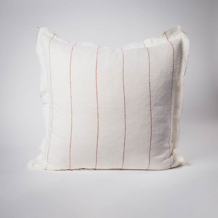 Carter Linen Cushion - Off White with Nutmeg Fine Stripe