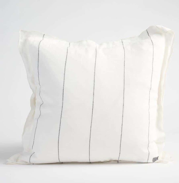 Carter Linen Cushion - Off White with Charcoal Stripe