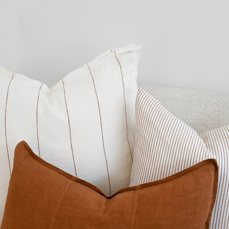 Carter Linen Cushion - Off White with Nutmeg Fine Stripe