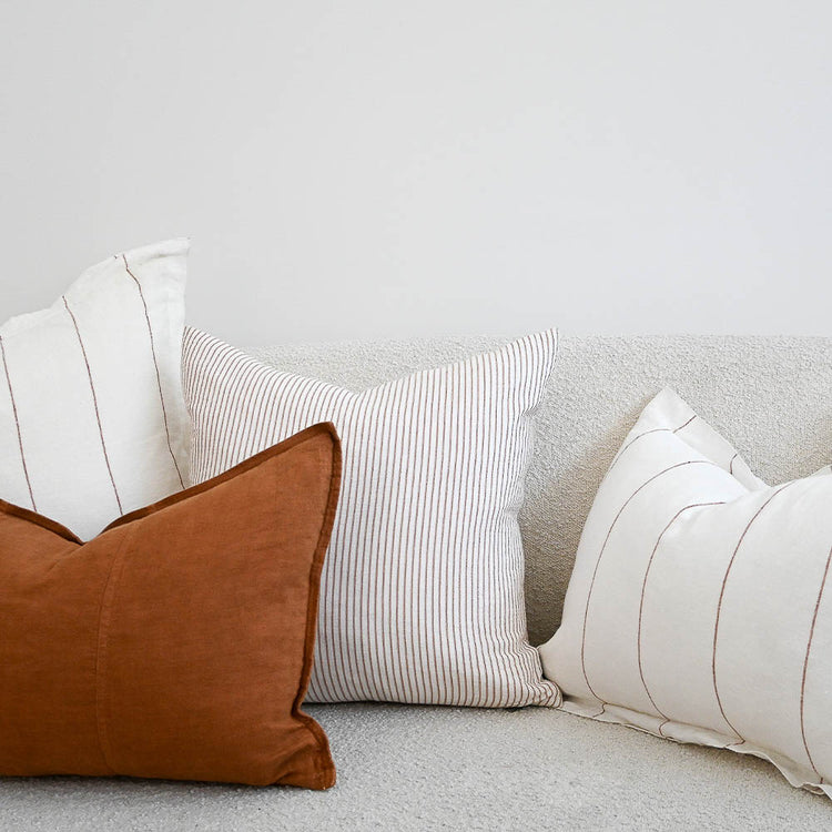 Carter Linen Cushion - Off White with Nutmeg Fine Stripe