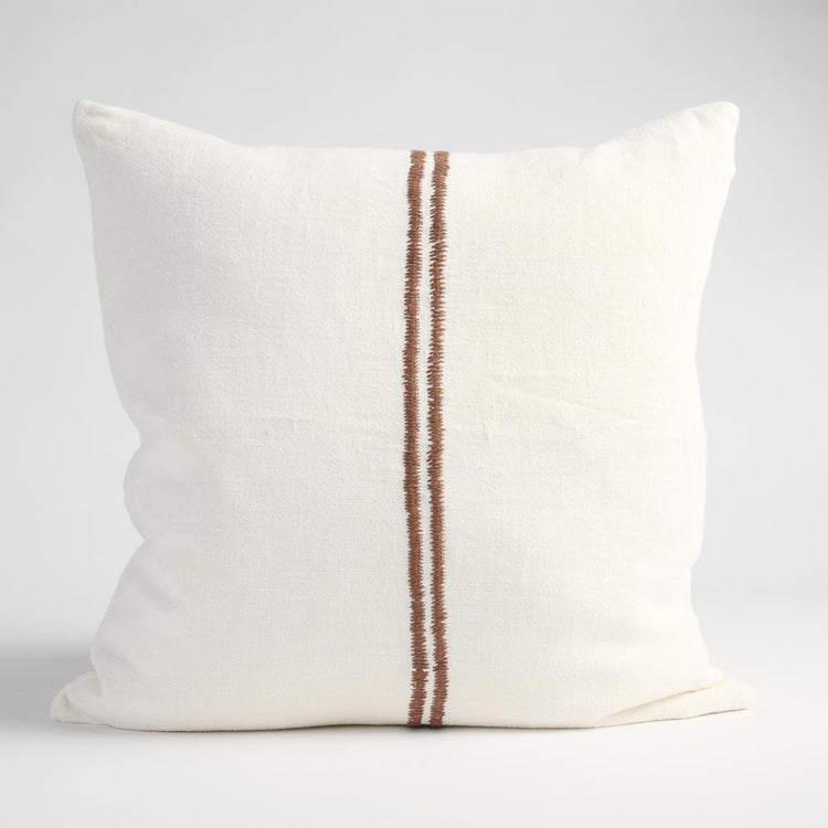 Orion Linen Cushion - Off White/Chocolate