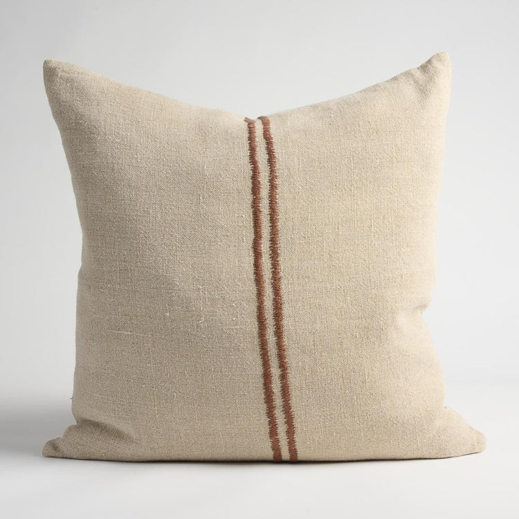 Orion Linen Cushion - Natural/Chocolate