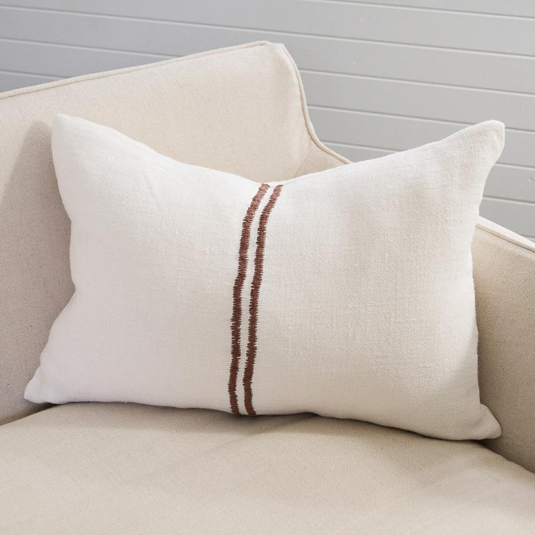 Orion Linen Cushion - Off White/Chocolate