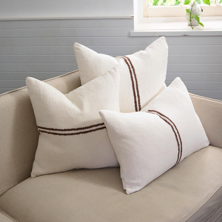 Orion Linen Cushion - Off White/Chocolate