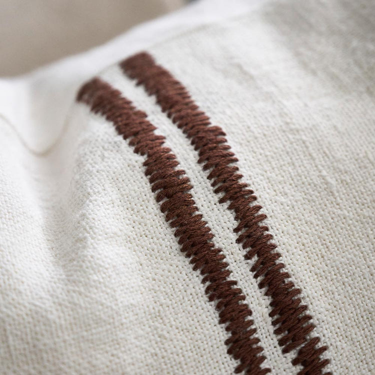 Orion Linen Cushion - Off White/Chocolate