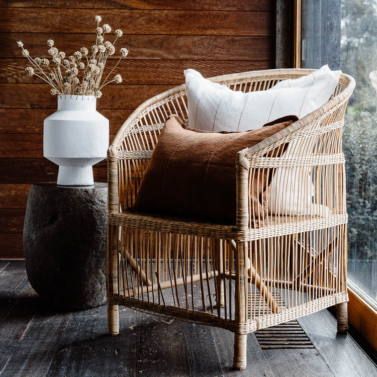 Carter Linen Cushion - Off White with Nutmeg Fine Stripe