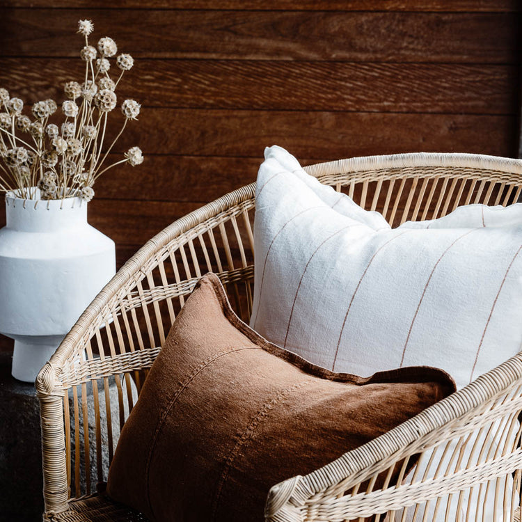 Carter Linen Cushion - Off White with Nutmeg Fine Stripe
