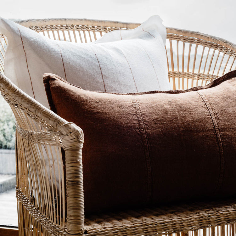 Carter Linen Cushion - Off White with Nutmeg Fine Stripe