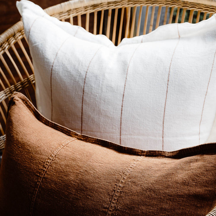 Carter Linen Cushion - Off White with Nutmeg Fine Stripe