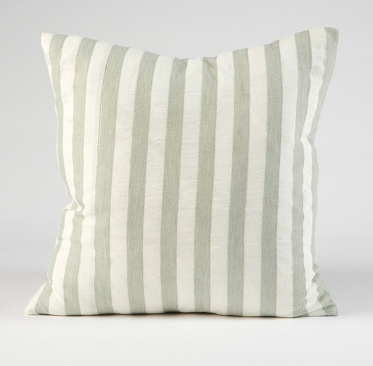 Santi Linen Cushion - Off White/Pistachio Stripe