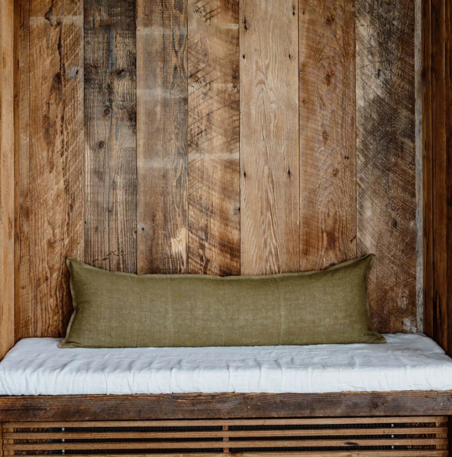 Luca Linen Long Lumbar Cushion - Olive