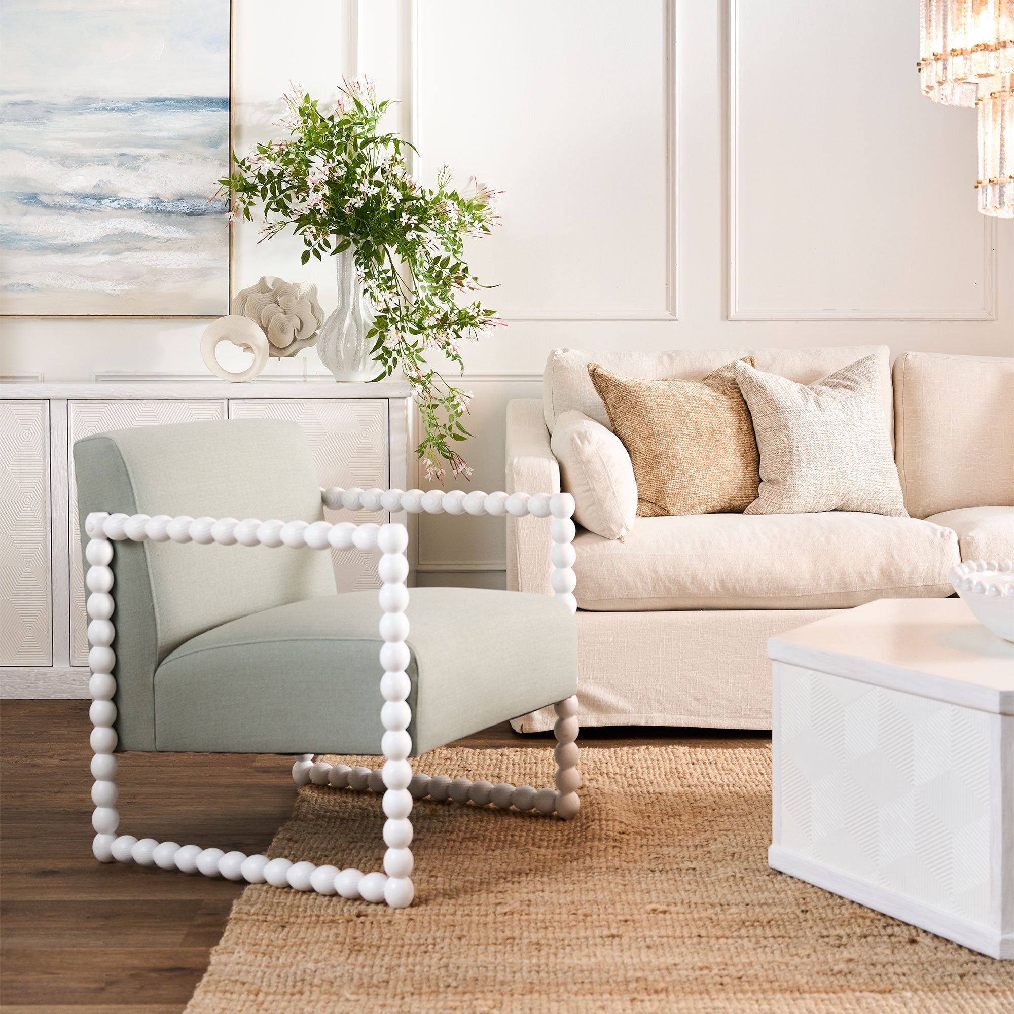 Bobbin Oak Arm Chair - White/Seafoam