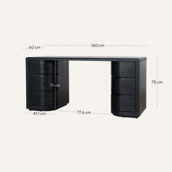 Aiza 1.6m Office Desk - Black