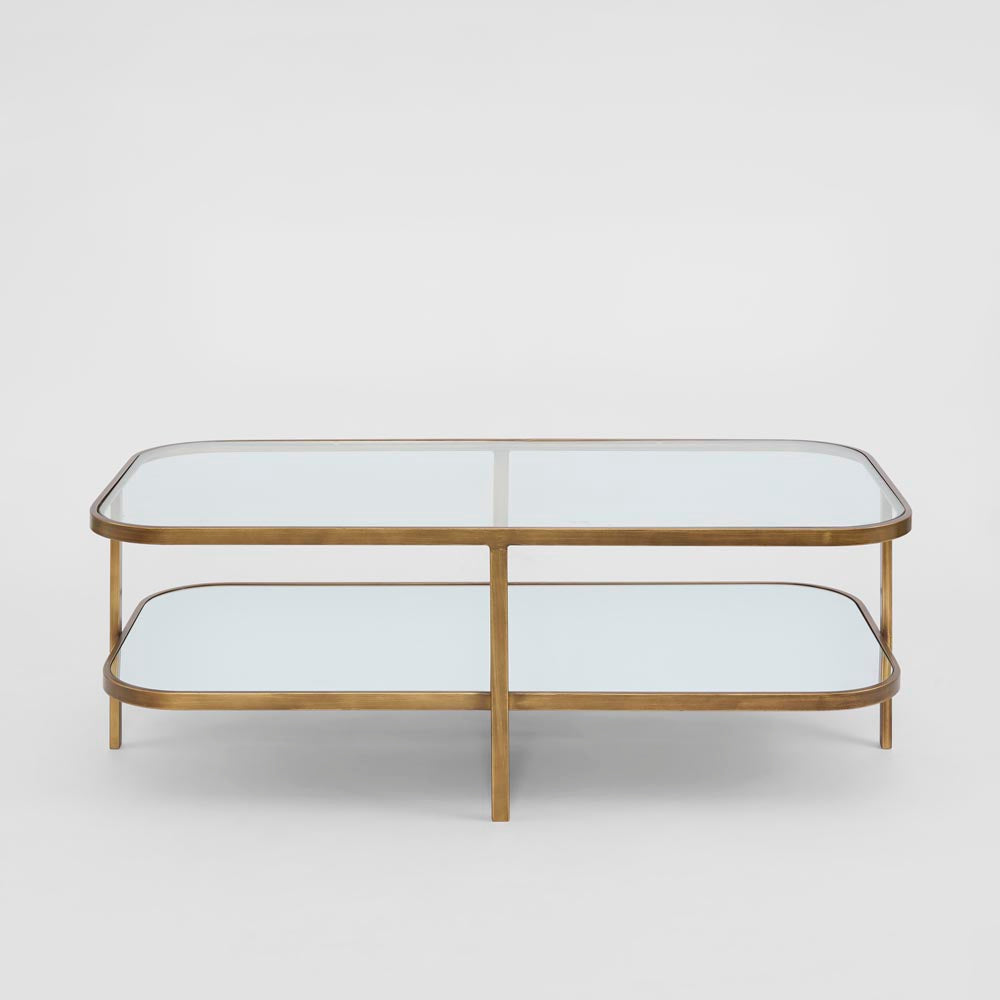 Lewis Glass & Mirror Coffee Table - Brass