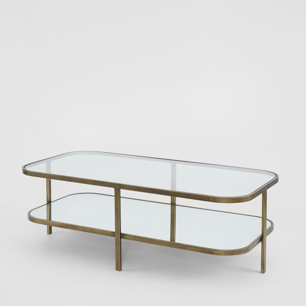 Lewis Glass & Mirror Coffee Table - Brass