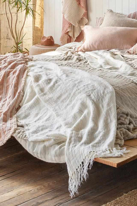 Bedouin Oversized Linen Throw - Ivory