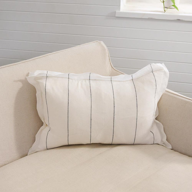 Carter Linen Cushion - Off White with Charcoal Stripe