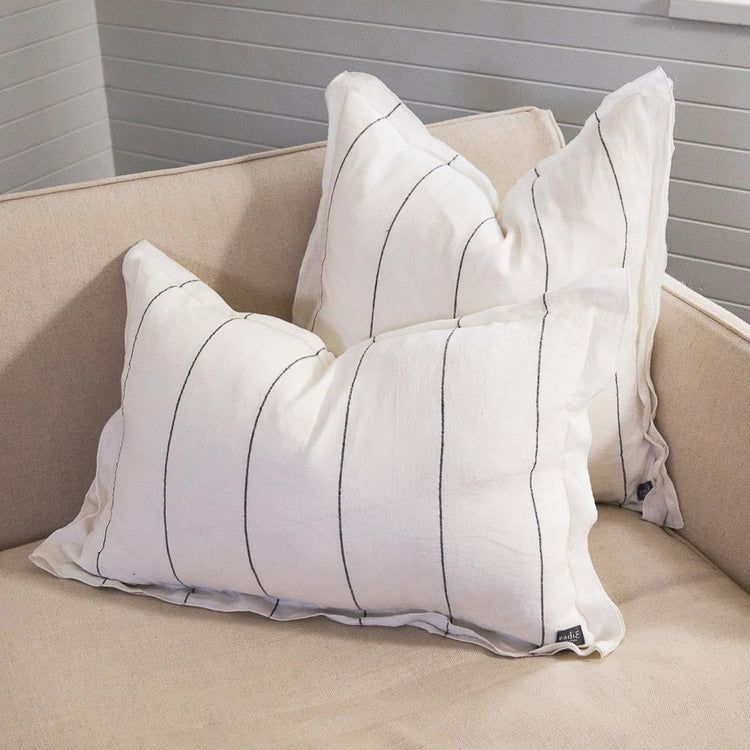Carter Linen Cushion - Off White with Charcoal Stripe
