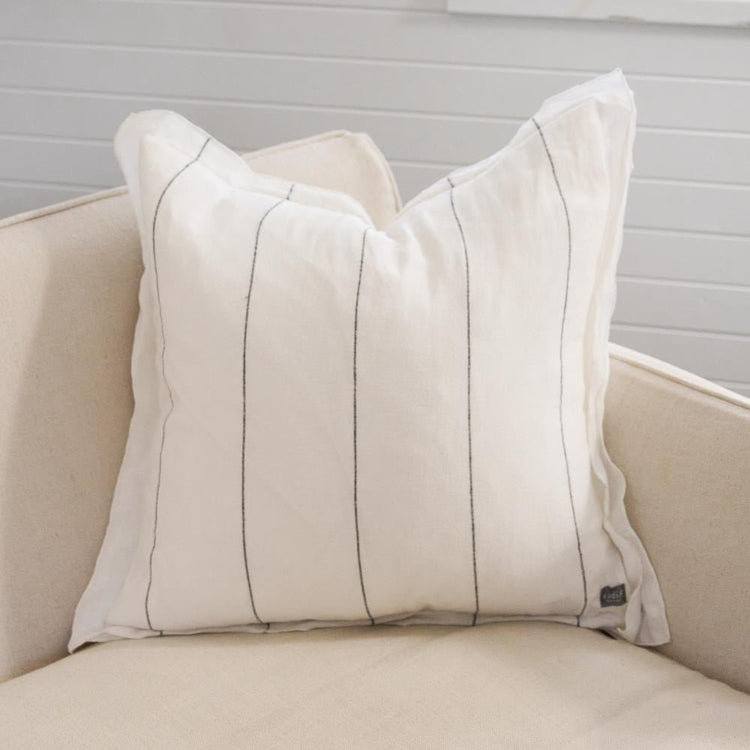 Carter Linen Cushion - Off White with Charcoal Stripe