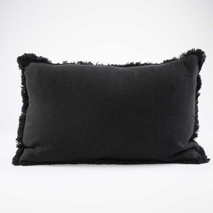 Luca Boho Linen Cushion - Black