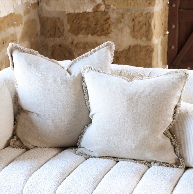 Luca Boho Linen Cushion - Natural