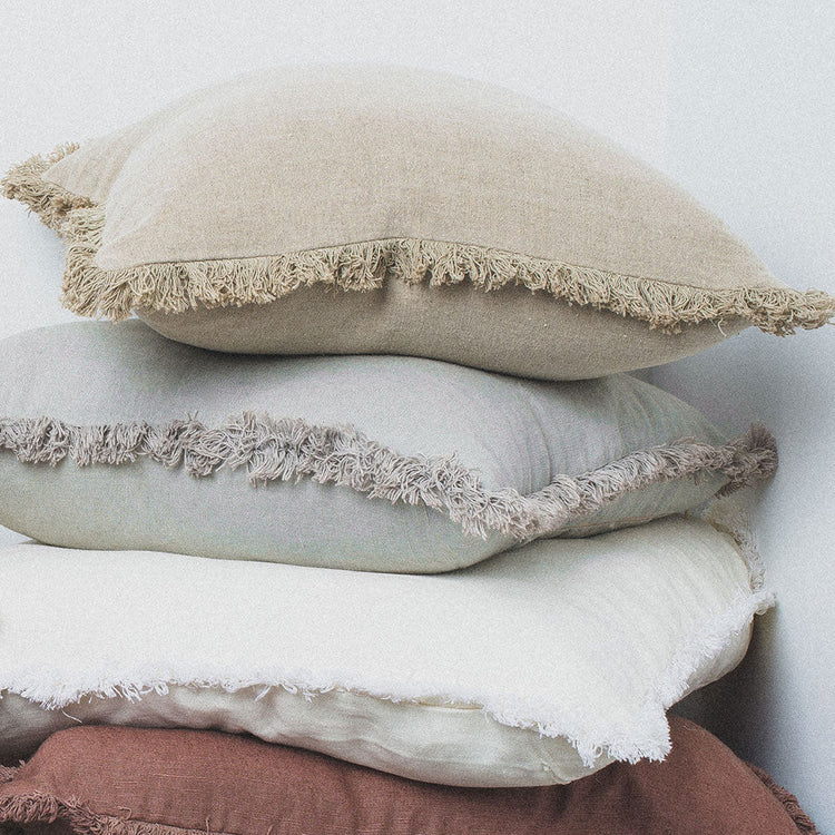 Luca Boho Linen Cushion - Natural