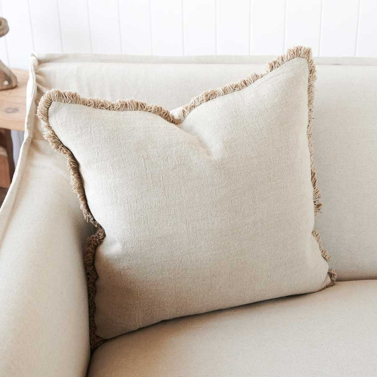 Luca Boho Linen Cushion - Natural