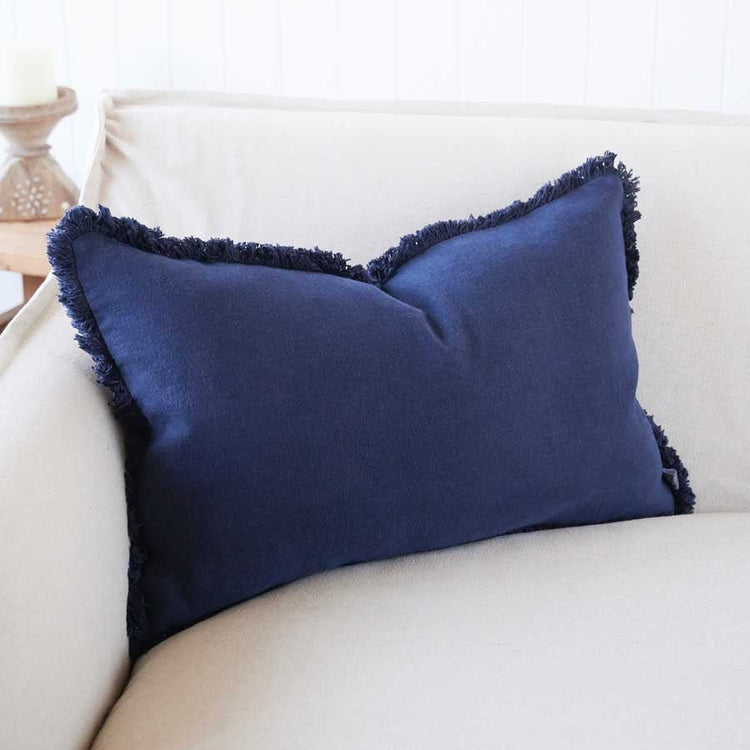 Luca Boho Linen Cushion - Navy