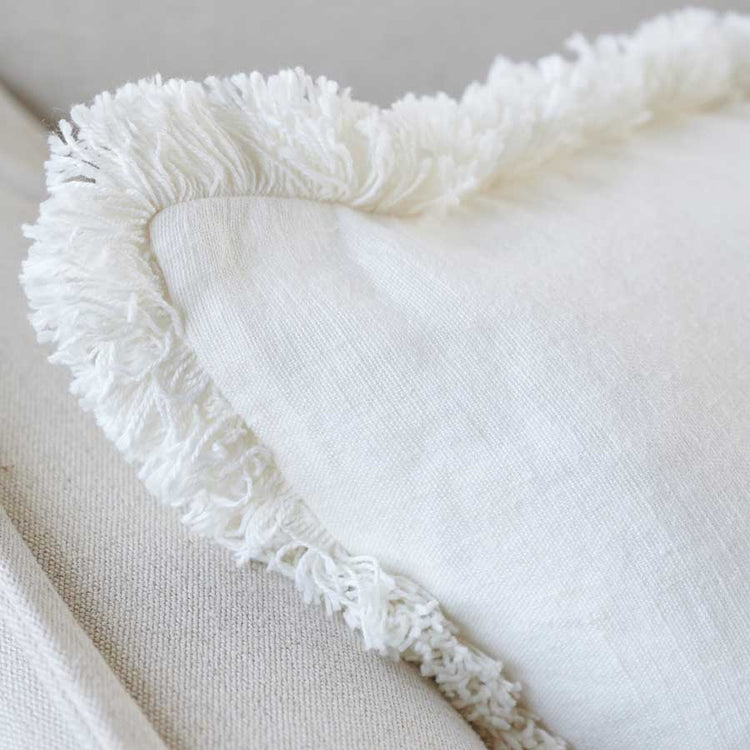 Luca Boho Linen Cushion - Off White