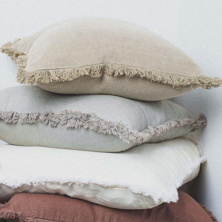 Luca Boho Linen Cushion - Off White