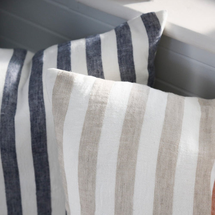 Santi Linen Cushion - Off White/Silver Stripe