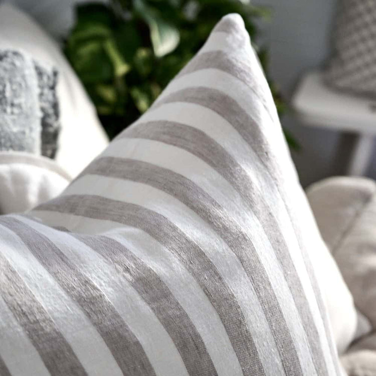 Santi Linen Cushion - Off White/Natural Stripe