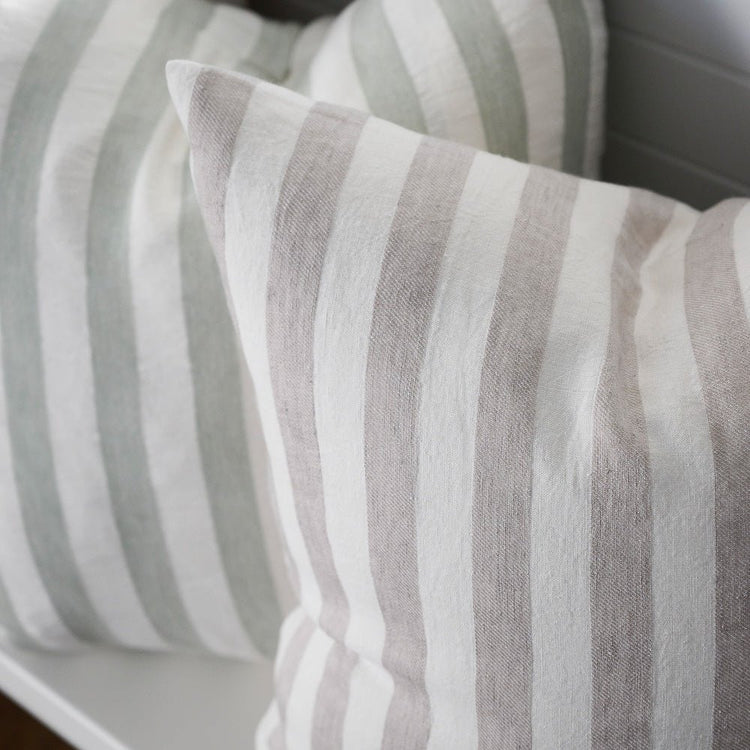 Santi Linen Cushion - Off White/Natural Stripe