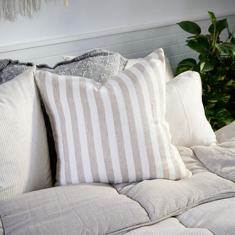Santi Linen Cushion - Off White/Natural Stripe