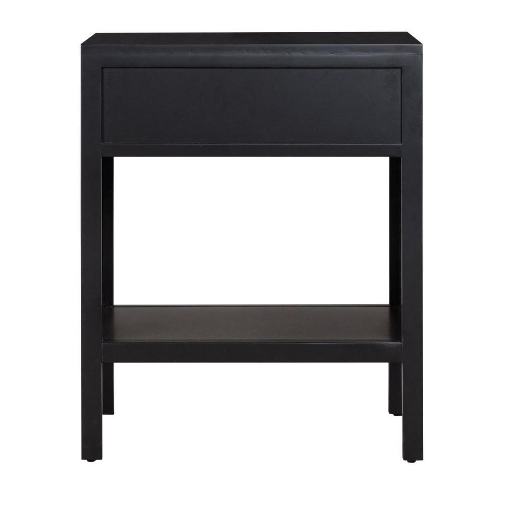 Santorini Hamptons Timber/Rattan Bedside Table - Black