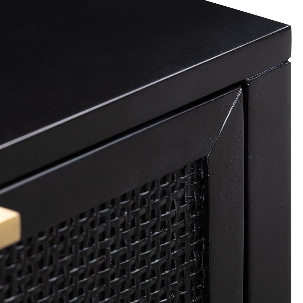 Santorini Hamptons Timber/Rattan Bedside Table - Black