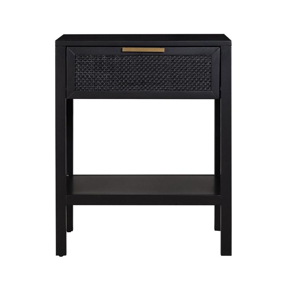 Santorini Hamptons Timber/Rattan Bedside Table - Black