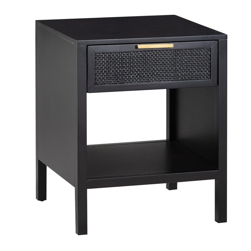 Santorini Hamptons Timber/Rattan Bedside Table - Black