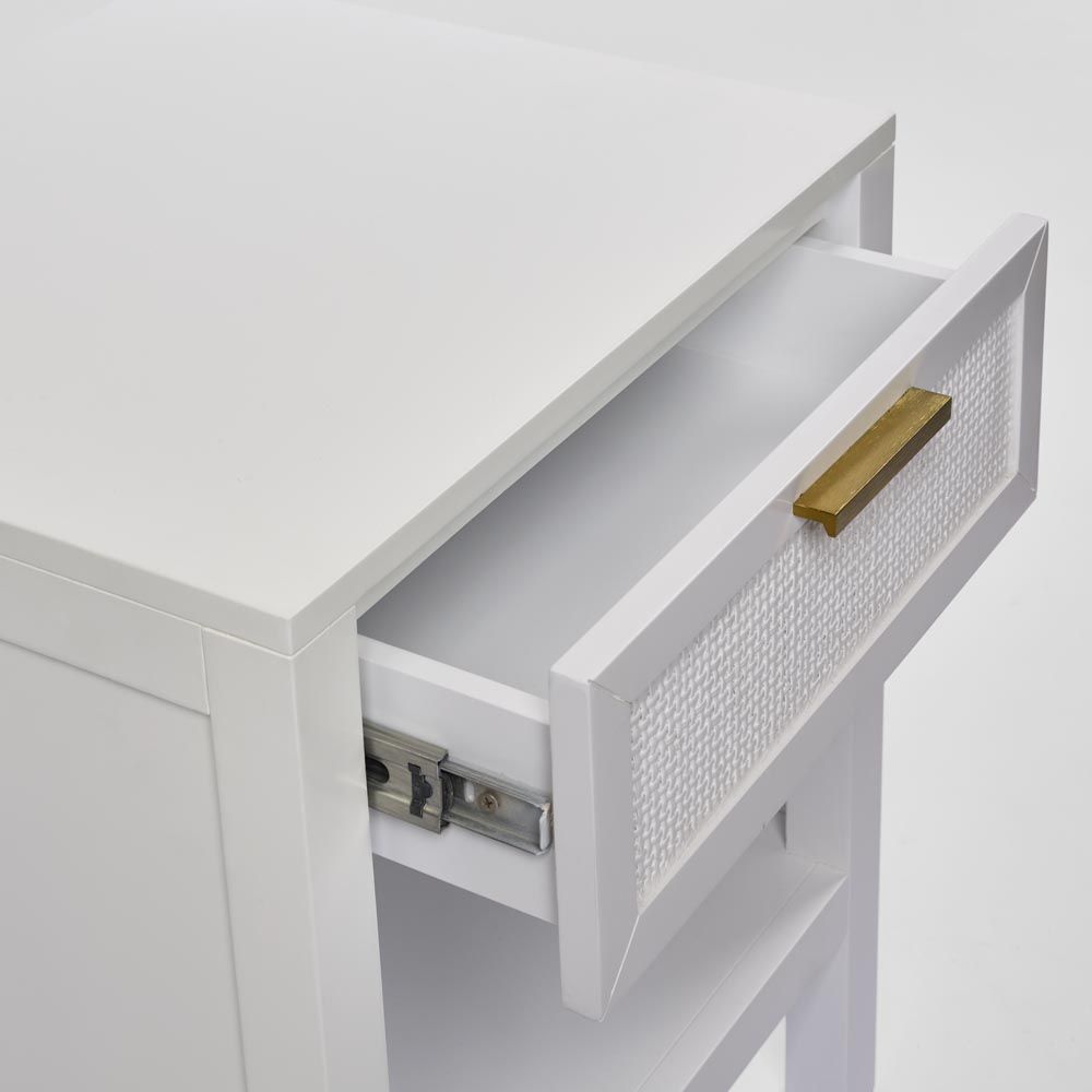 Santorini Hamptons Timber/Rattan Bedside Table - White