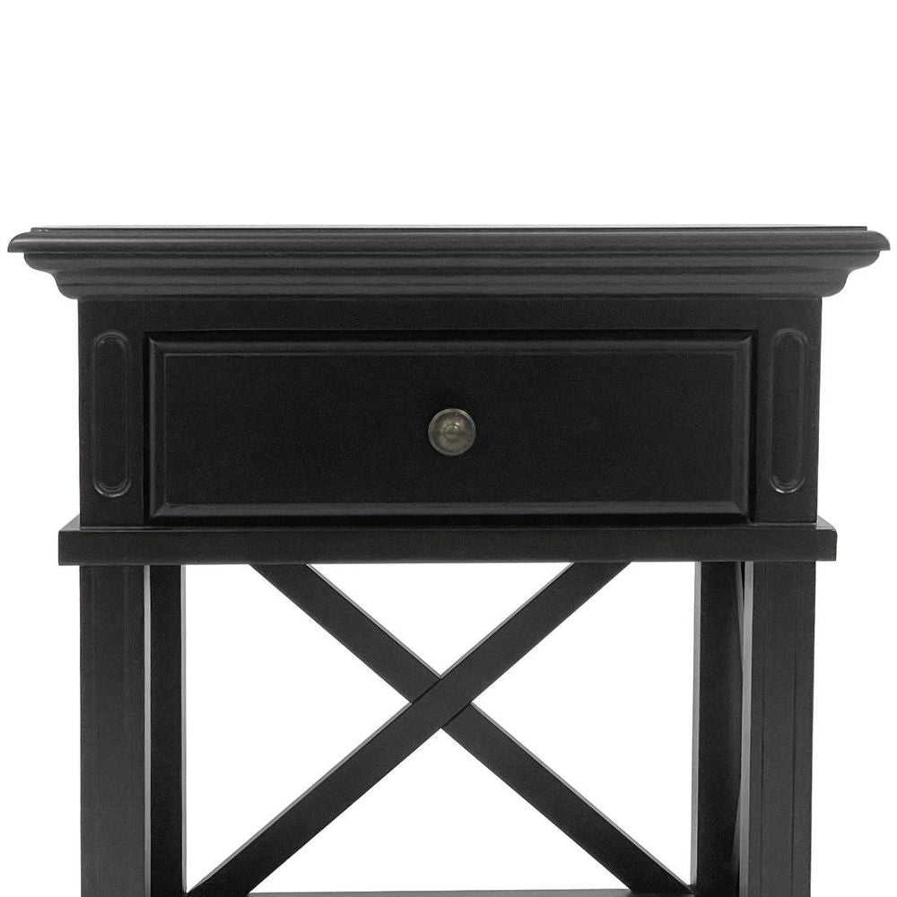 Sorrento Hamptons Bedside Table With Drawer - Black