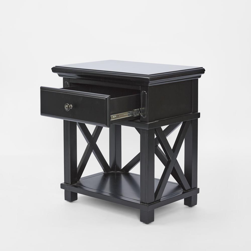 Sorrento Hamptons Bedside Table With Drawer - Black