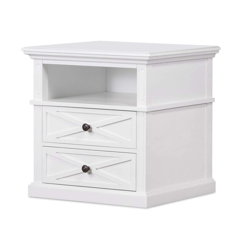 Sorrento Hamptons Medium 2 Drawer Bedside Table - White