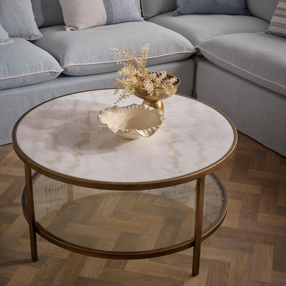 Palladium Marble & Glass Coffee Table - Brass