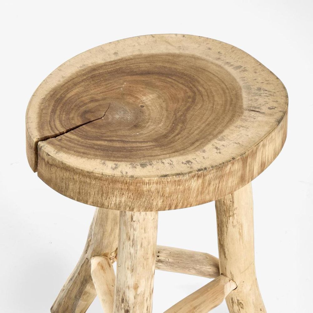 Wooden stool with a natural finish on a white background